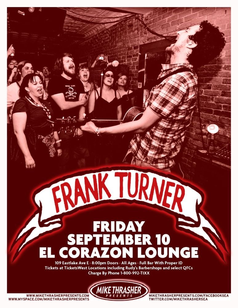 Image 0 of Turner FRANK TURNER 2010 Gig POSTER Seattle Washington Concert 