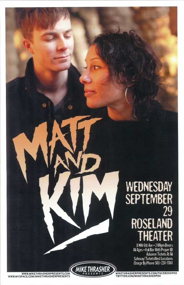 Image 0 of MATT AND KIM Matt & Kim 2010 Gig POSTER Portland Oregon Concert 