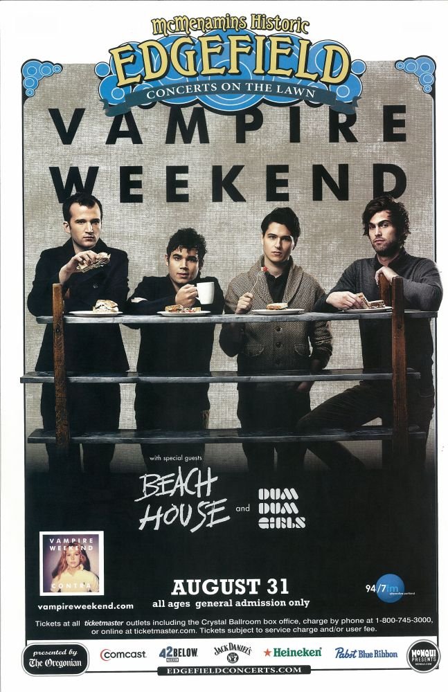 Image 0 of VAMPIRE WEEKEND 2010 Gig POSTER Edgefield Portland Oregon Concert 