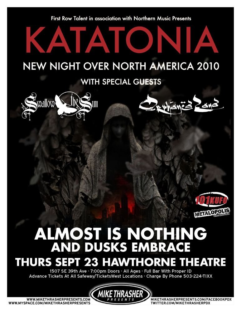 Image 0 of KATATONIA 2010 Gig POSTER Portland Oregon Concert 