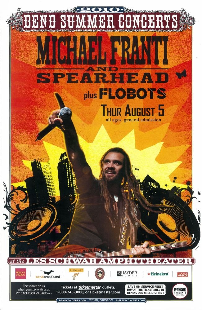 Image 0 of Spearhead MICHAEL FRANTI and SPEARHEAD 2010 Gig POSTER Bend Oregon Concert  