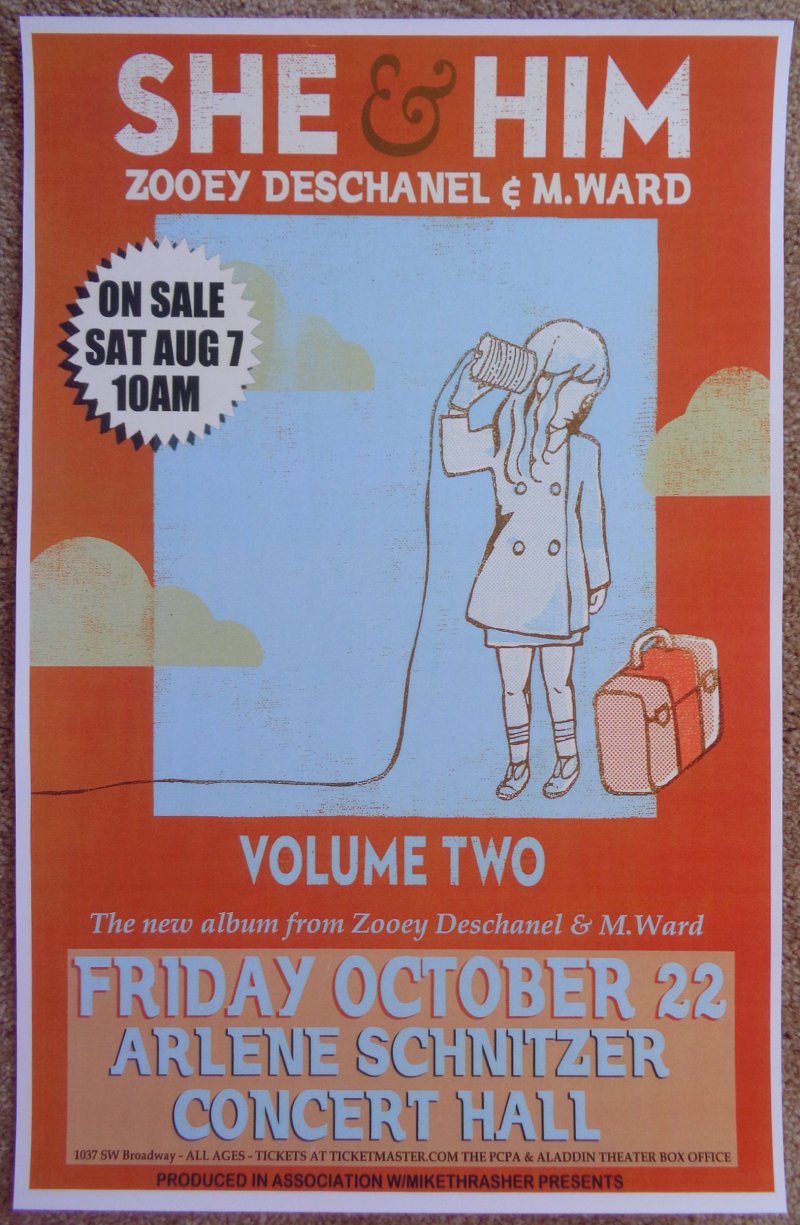 Image 0 of SHE & HIM Gig POSTER Oct. 2010 Zooey Deschanel & M Ward Portland Oregon Concert 