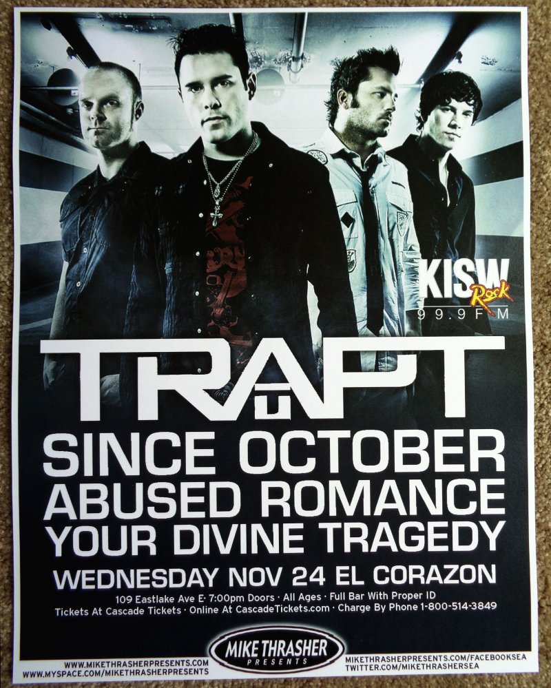 Image 0 of TRAPT 2010 Gig POSTER Seattle Washington Concert