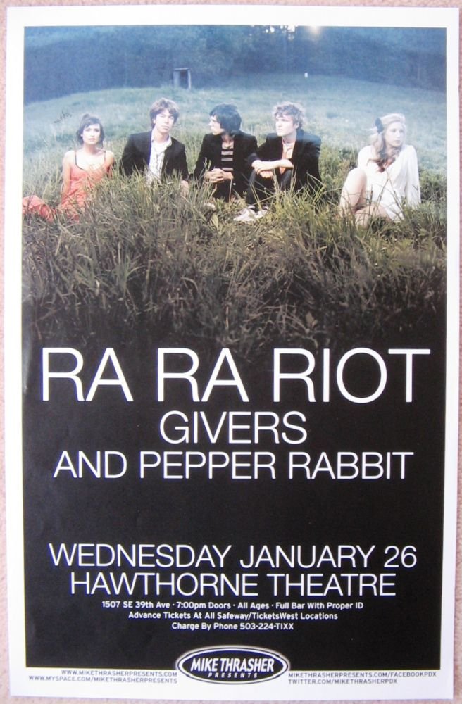 RA RA RIOT 2011 Gig POSTER Portland Oregon Concert 