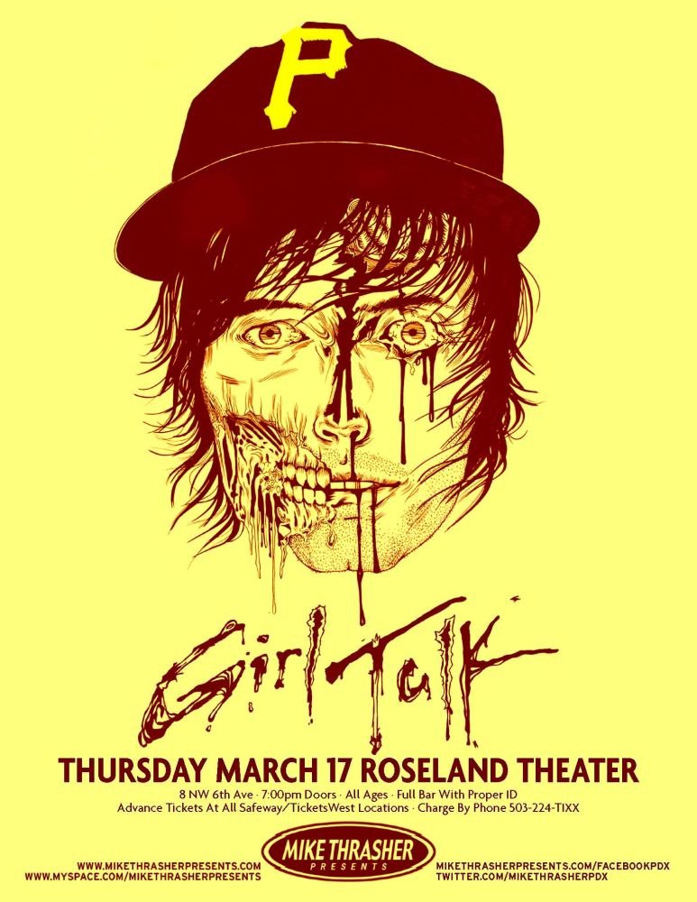 GIRL TALK 2011 Gig POSTER Portland Oregon Concert 