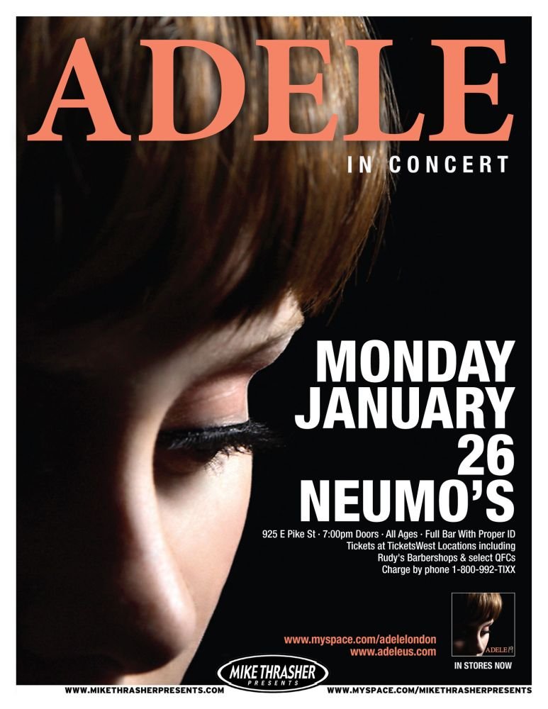 Image 0 of ADELE 2009 Gig POSTER Seattle Washington Concert Laurie Blue Adkins