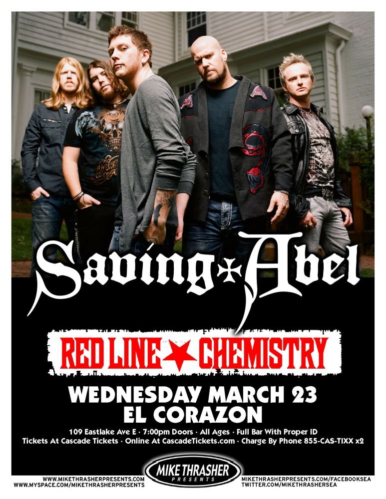 Image 0 of SAVING ABEL 2011 Gig POSTER Concert Seattle Washington