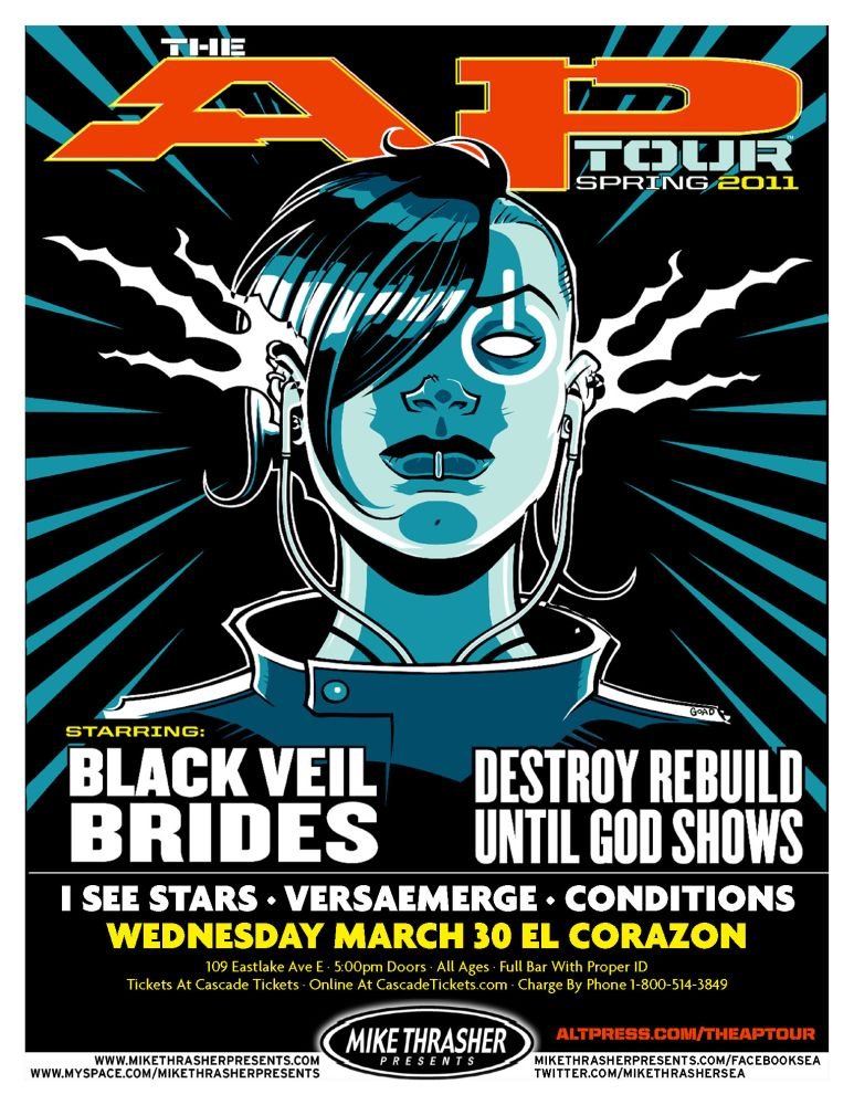 Image 0 of BLACK VEIL BRIDES 2011 Gig POSTER Concert Seattle Washington