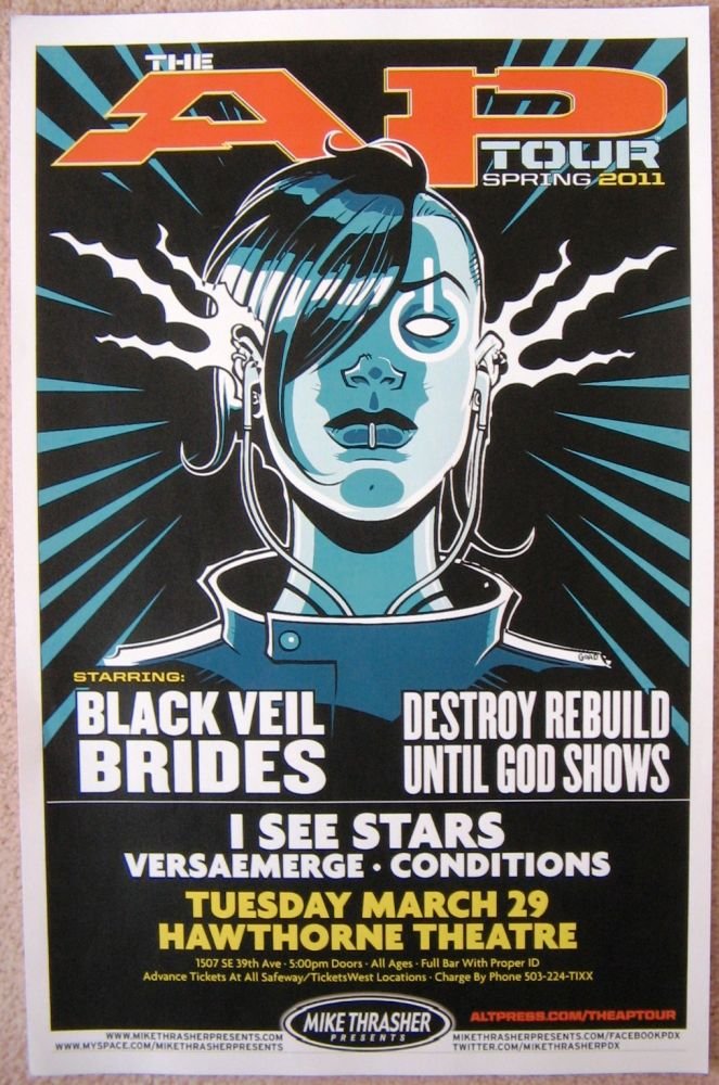 Image 0 of BLACK VEIL BRIDES 2011 Gig POSTER Portland Oregon Concert 