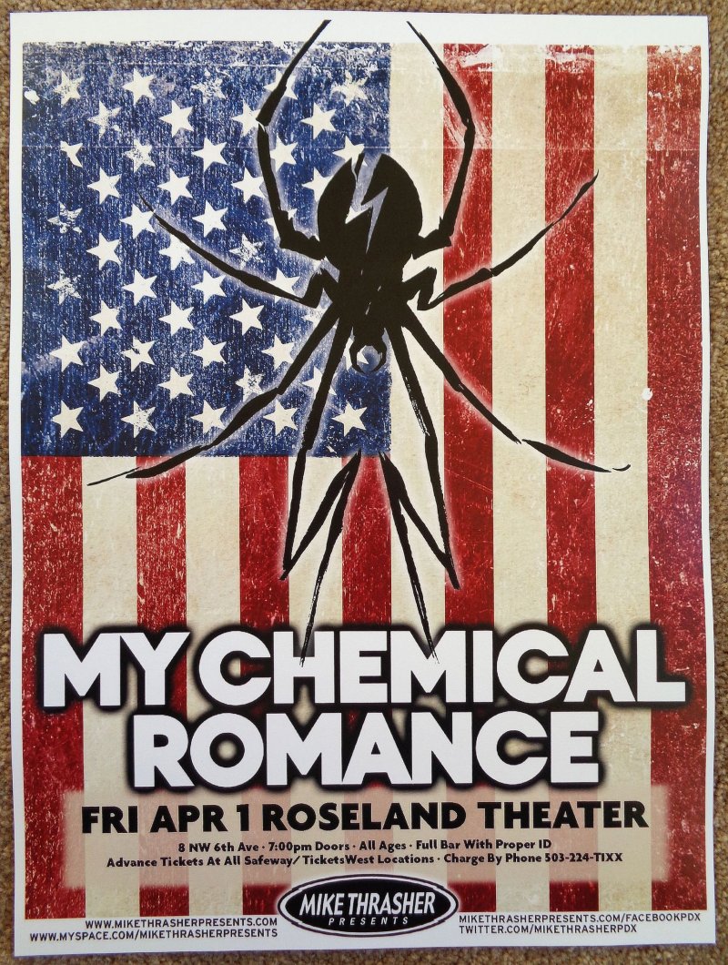 Image 0 of MY CHEMICAL ROMANCE 2011 Gig POSTER Gerard Way Portland Oregon Concert