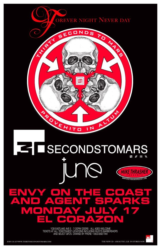 Image 0 of THIRTY 30 SECONDS TO MARS Seattle Washington 2006 Gig Concert POSTER