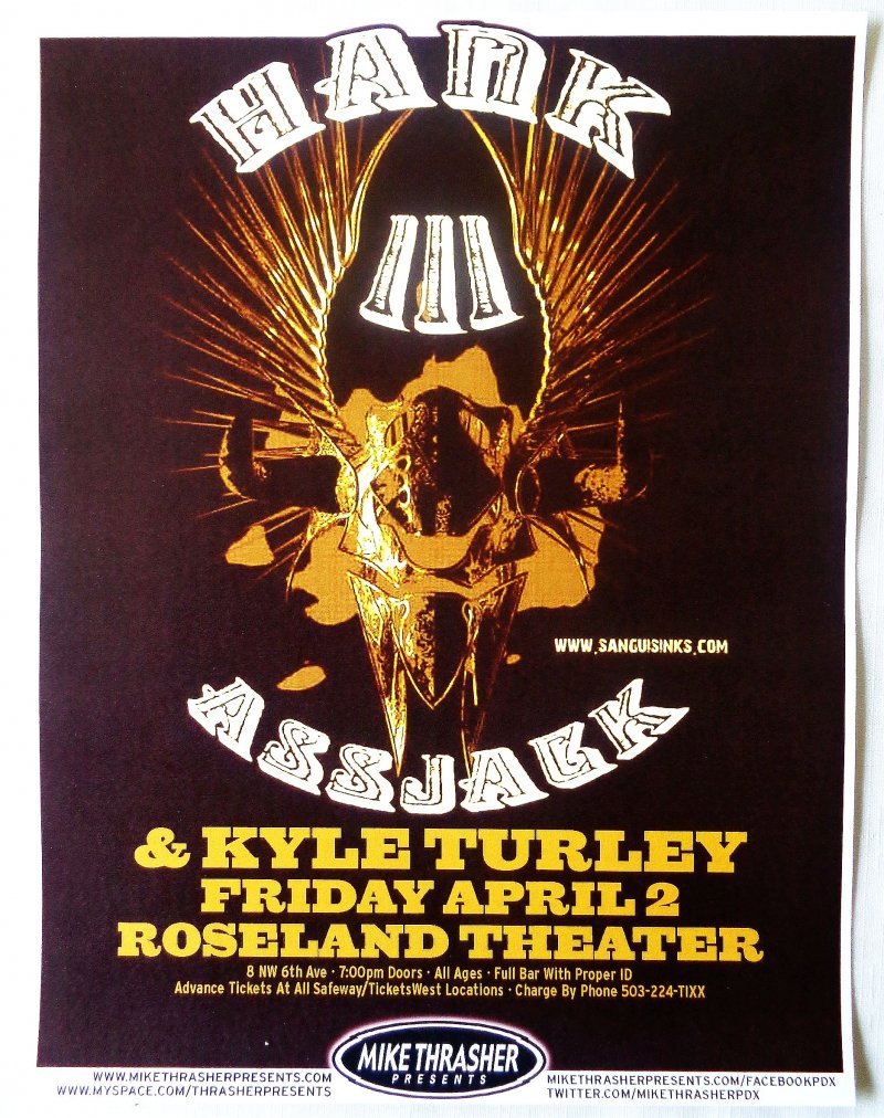 Image 0 of Williams HANK WILLIAMS III & ASSJACK 2010 Gig POSTER Portland Oregon Concert