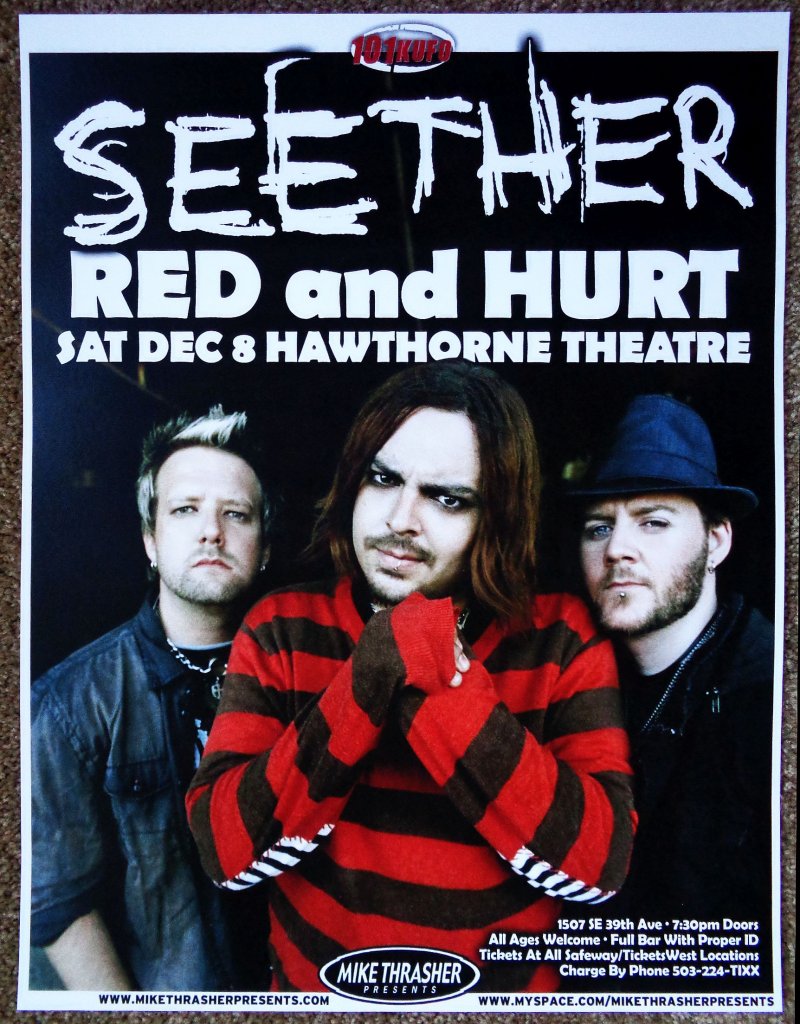 Image 0 of SEETHER 2007 Gig POSTER Portland Oregon Concert