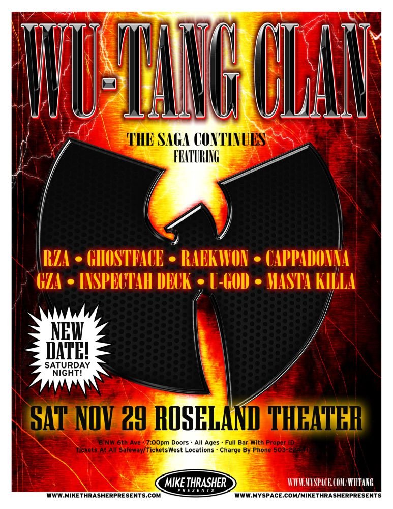 Image 0 of WU TANG CLAN 2008 Gig POSTER Portland Oregon Concert 