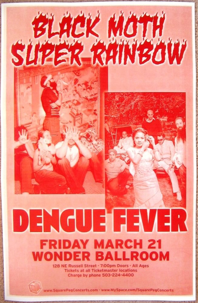 Image 0 of BLACK MOTH SUPER RAINBOW & DENGUE FEVER POSTER Portland Oregon 2008 Gig Concert