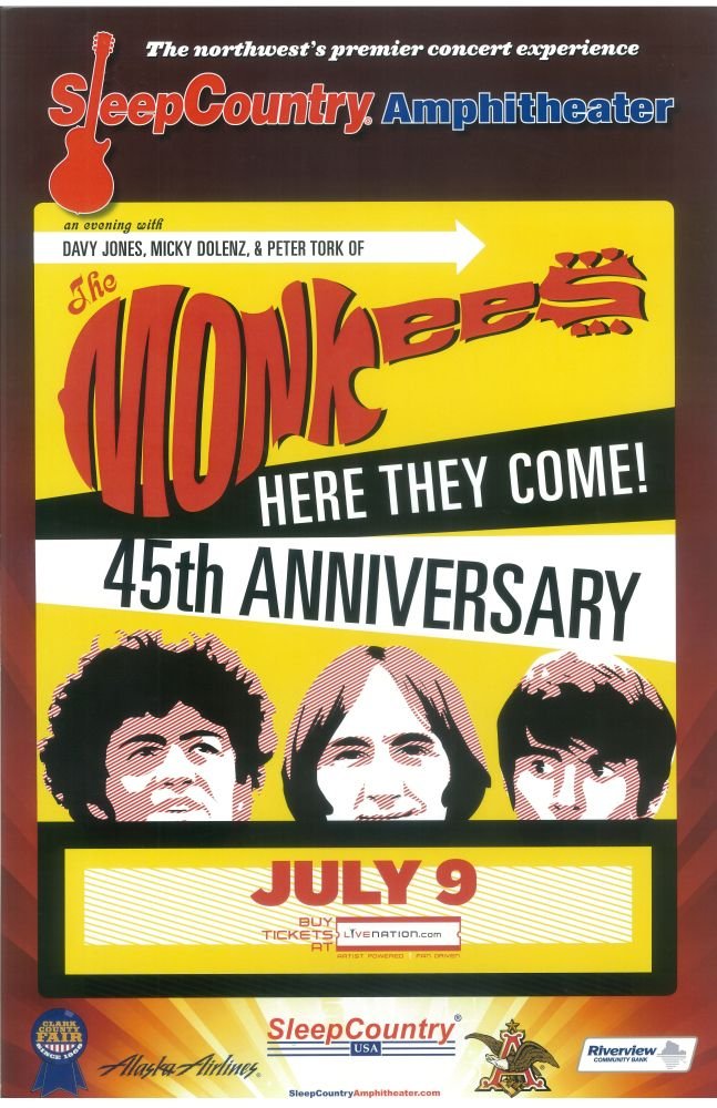Image 0 of MONKEES 2011 Gig POSTER 45th Anniversary Tour Ridgefield Washington Concert 