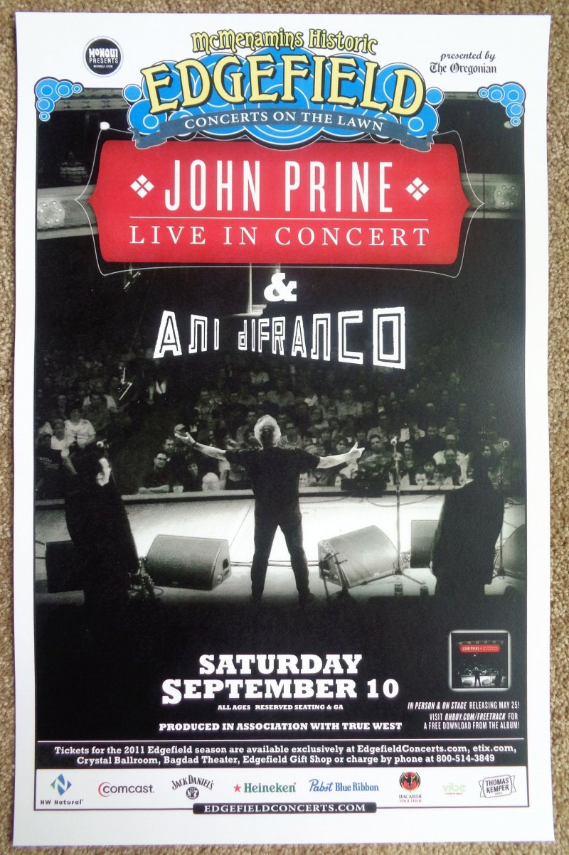 Image 0 of Prine JOHN PRINE 2011 Gig POSTER Edgefield Portland Oregon Concert 