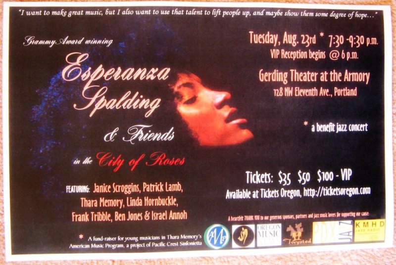 Image 0 of Spalding ESPERANZA SPALDING Portland Oregon 2011 Gig Concert POSTER