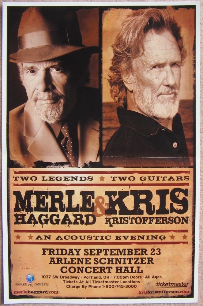 Image 0 of Kristofferson KRIS KRISTOFFERSON & MERLE HAGGARD POSTER Oregon 2011 Gig Concert