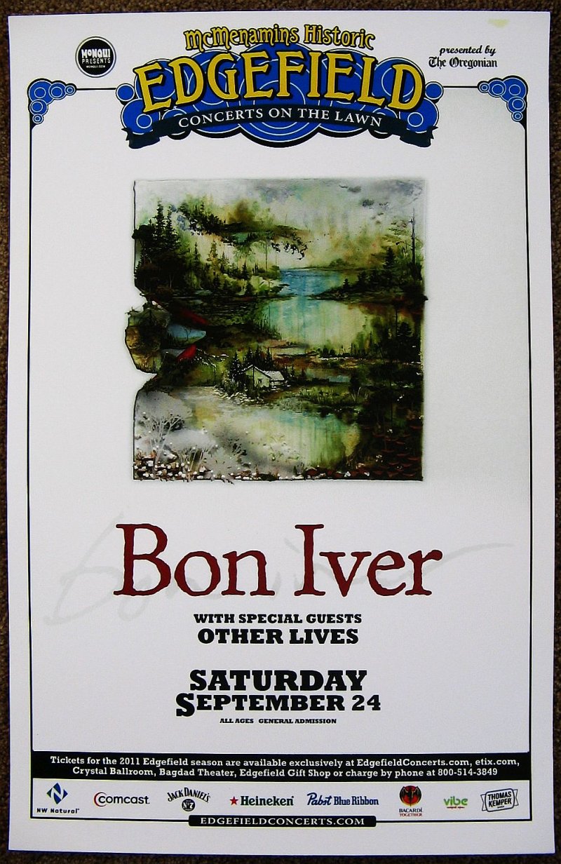 Image 0 of BON IVER 2011 Gig POSTER Edgefield Portland Oregon Concert 
