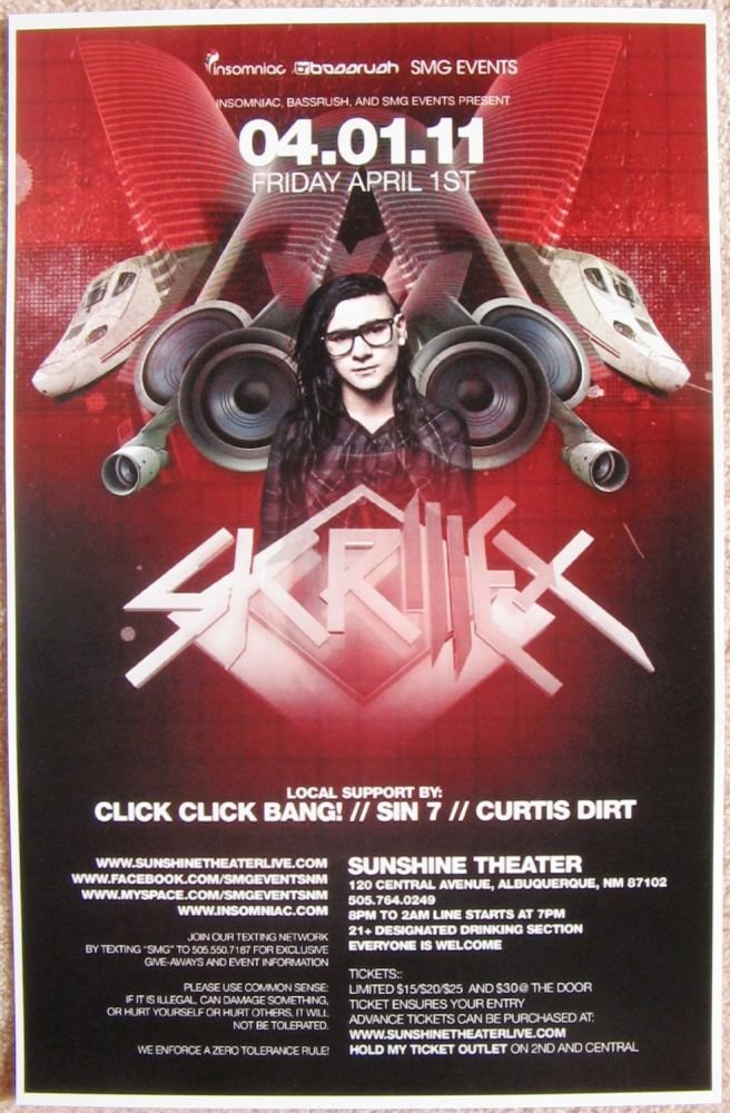 Image 0 of SKRILLEX 2011 Gig Concert POSTER Albuquerque New Mexico