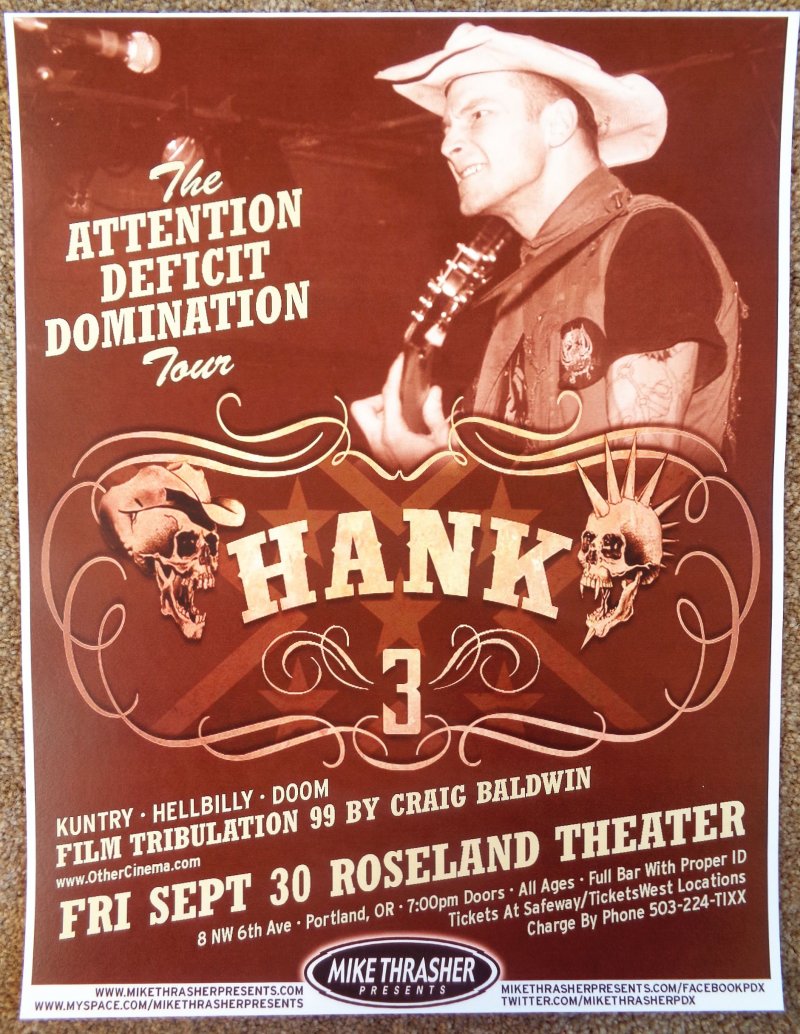 Image 0 of Williams HANK WILLIAMS III 2011 Gig POSTER Portland Oregon Concert 