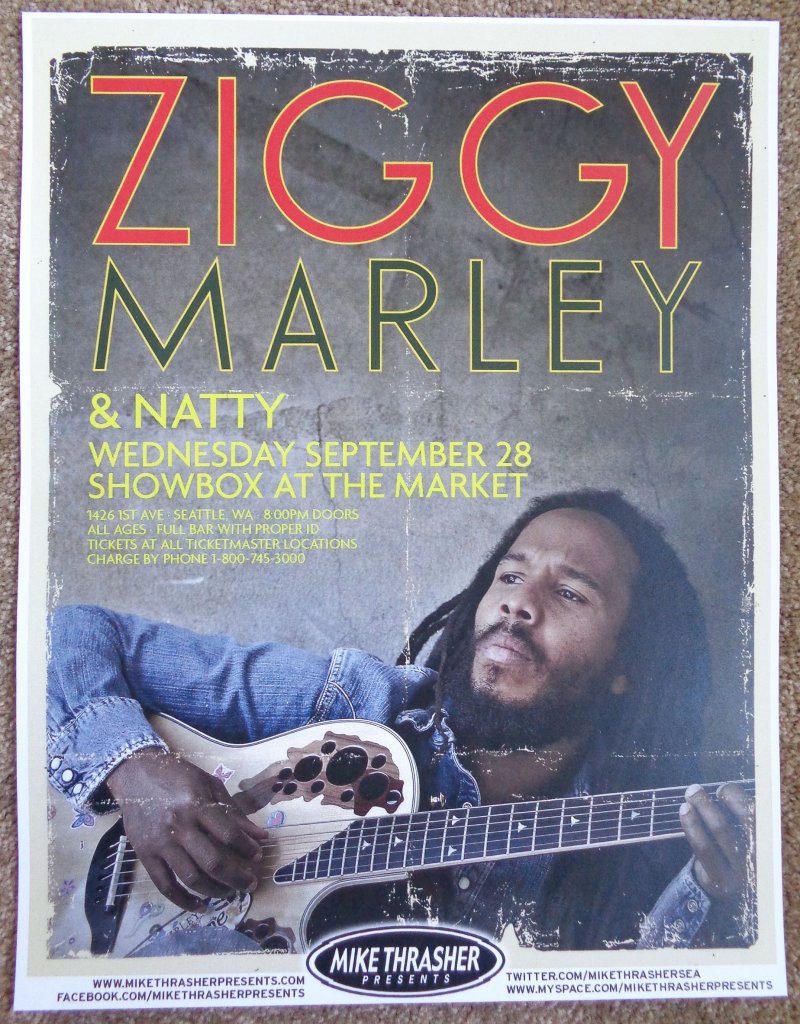 Marley ZIGGY MARLEY Reggae 2011 Gig Concert POSTER Seattle Washington