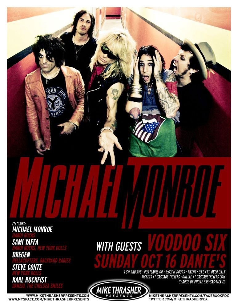 Image 0 of Monroe MICHAEL MONROE 2011 Gig POSTER Portland Oregon Concert