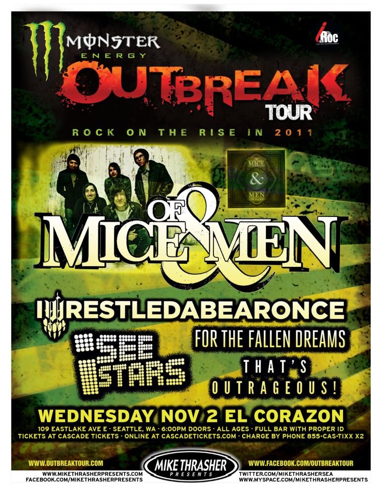 Image 0 of OF MICE AND MEN 2011 Gig POSTER Seattle Washington Concert  