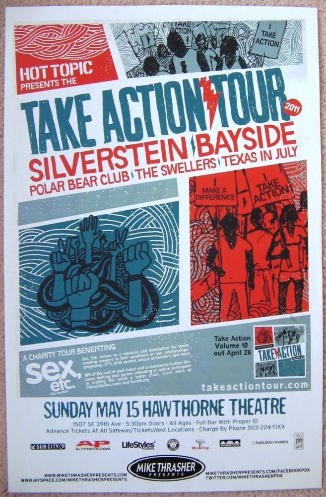 Image 0 of BAYSIDE and SILVERSTEIN Gig POSTER 2011 Portland Oregon Concert Take Action Tour