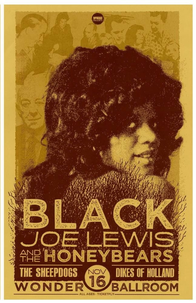 Image 0 of Lewis BLACK JOE LEWIS & THE HONEYBEARS 2011 POSTER Gig Concert Portland Oregon
