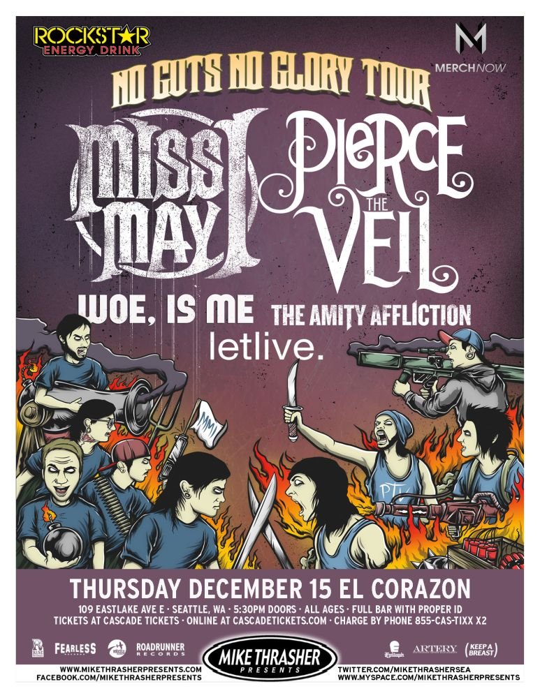 Image 0 of MISS MAY I and PIERCE THE VEIL Gig POSTER 2011 Concert Seattle Washington