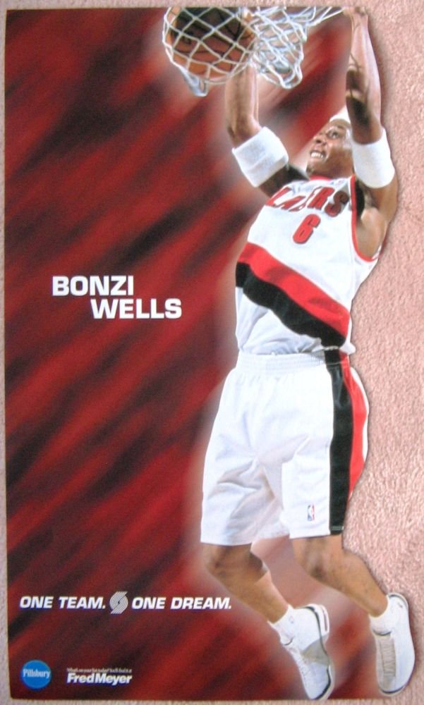 Image 0 of Wells BONZI WELLS Portland Blazers 2000-1 Game Handout POSTER Trailblazers