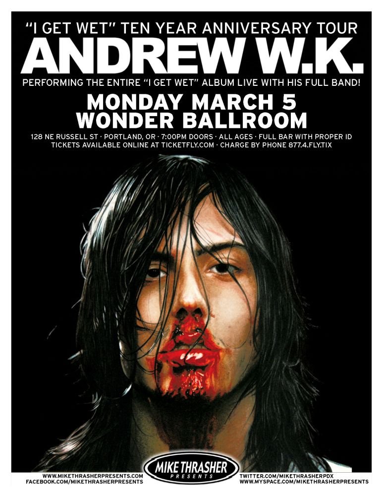 Image 0 of ANDREW W.K. 2012 Gig POSTER Portland Oregon Concert