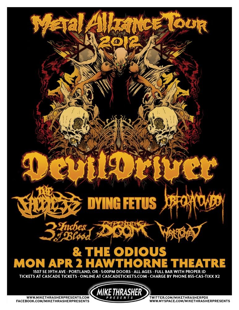 Image 0 of DEVILDRIVER 2012 Gig POSTER Portland Oregon Concert 