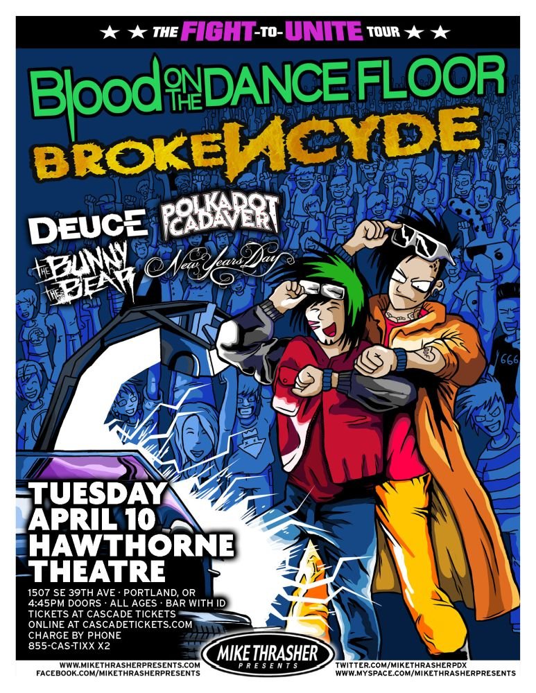 Image 0 of BROKENCYDE & BLOOD ON THE DANCE FLOOR 2012 Gig POSTER Concert Portland Oregon