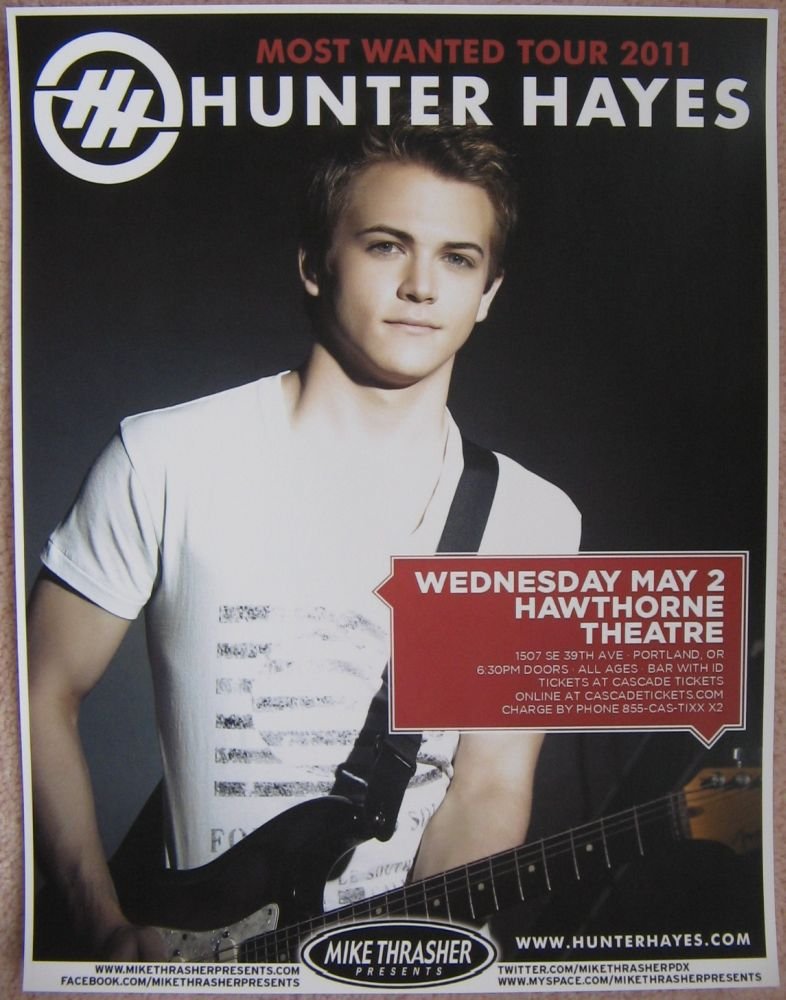 Hayes HUNTER HAYES 2012 Gig POSTER Portland Oregon Concert  