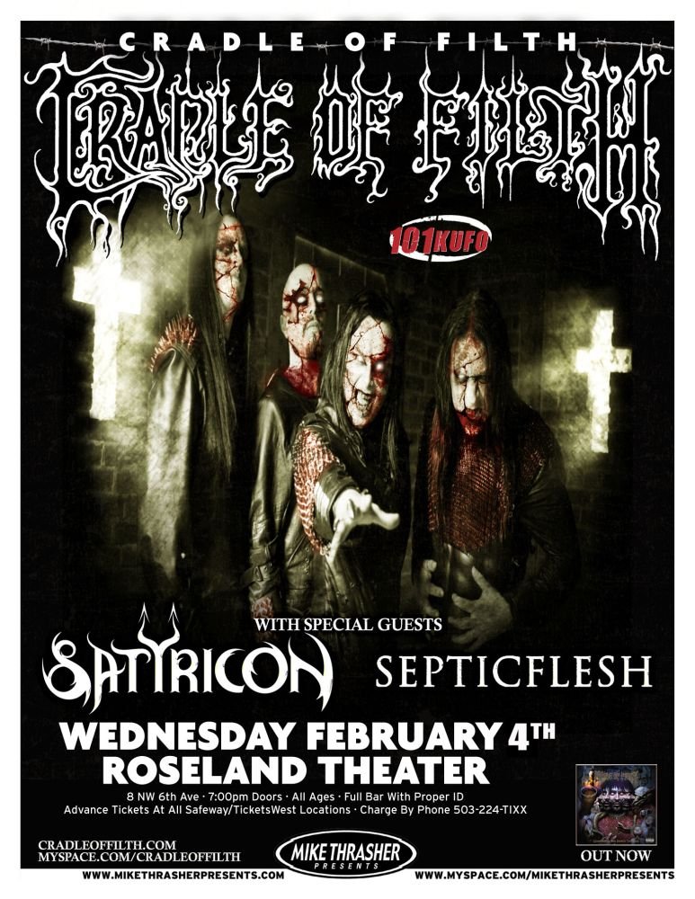 Image 0 of CRADLE OF FILTH 2009 Gig POSTER Portland Oregon Concert 