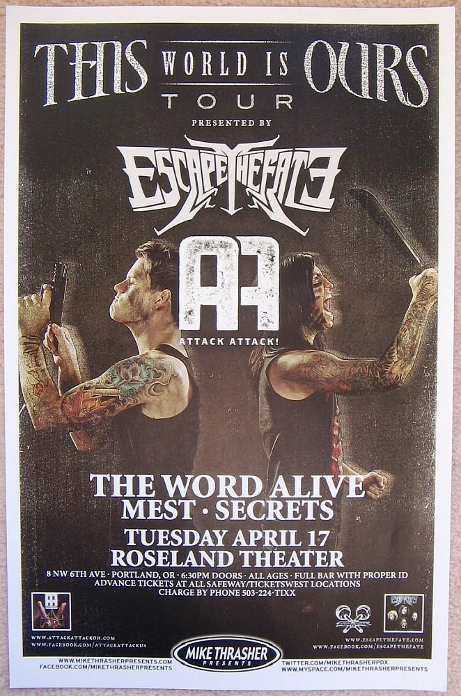 Image 0 of ESCAPE THE FATE 2012 Gig POSTER Portland Oregon Concert 
