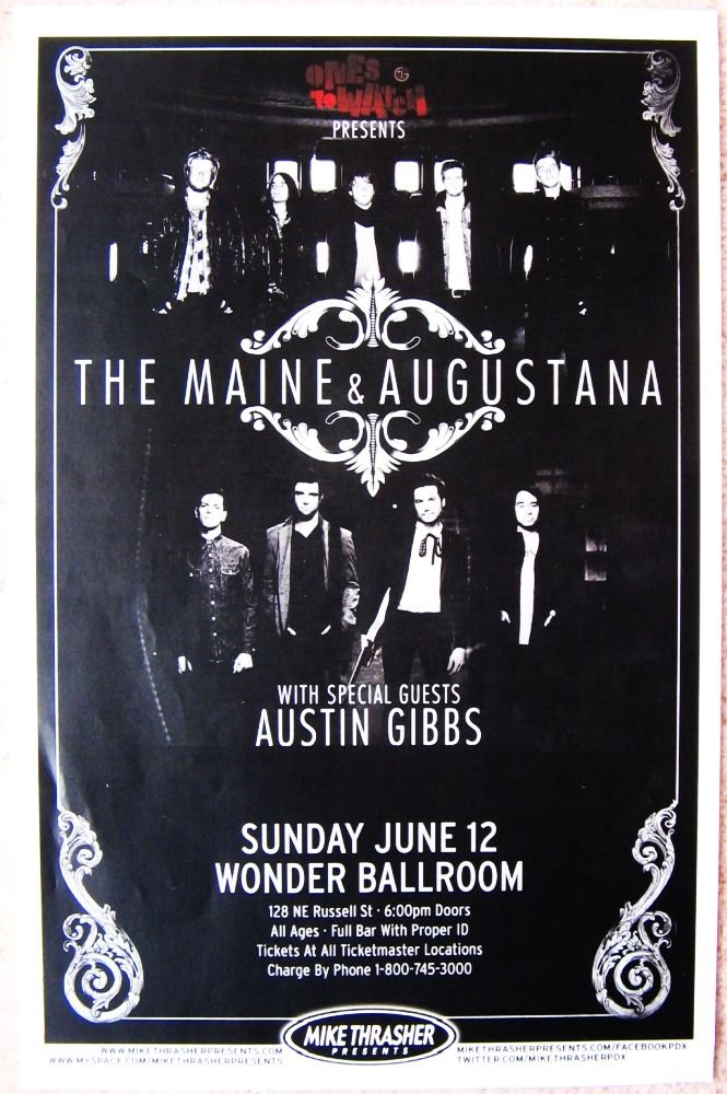 Image 0 of Maine THE MAINE and AUGUSTANA 2011 Gig POSTER Portland Oregon Concert 