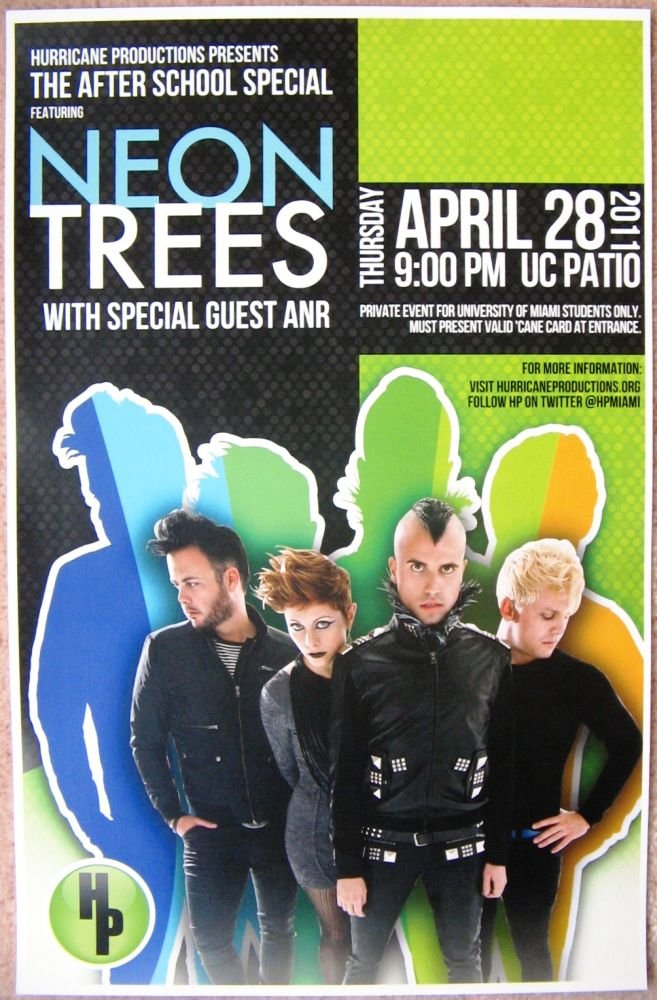 Image 0 of NEON TREES 2011 Gig POSTER Coral Gables Florida Concert 