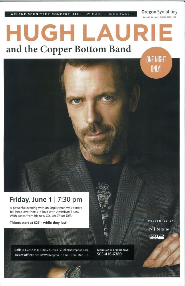 Image 0 of Laurie HUGH LAURIE & COPPER BOTTOM BAND 2012 POSTER Gig Portland Oregon Concert 