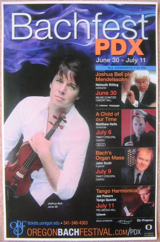 Image 0 of Bell JOSHUA BELL 2012 Gig POSTER Portland Oregon Bach Festival Concert 