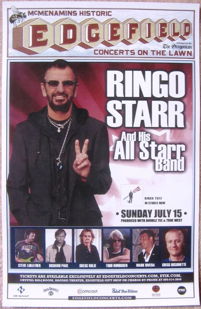 Image 0 of Starr RINGO STARR 2012 Gig POSTER Edgefield Portland Oregon Beatles Concert