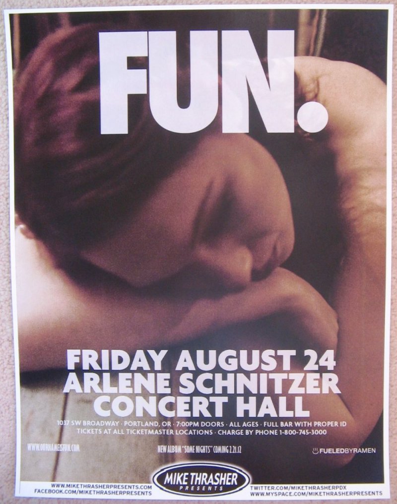 Image 0 of FUN. 2012 Gig POSTER Portland Oregon Some Nights Concert