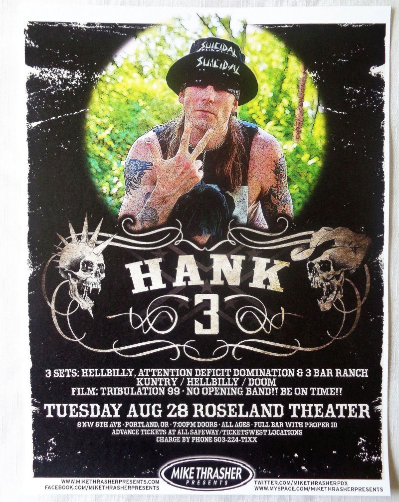 Image 0 of Williams HANK WILLIAMS III 2012 Gig POSTER Portland Oregon Concert 