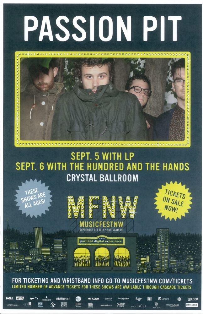 Image 0 of PASSION PIT 2012 Gig POSTER Portland Oregon MFNW Musicfest NW Concert