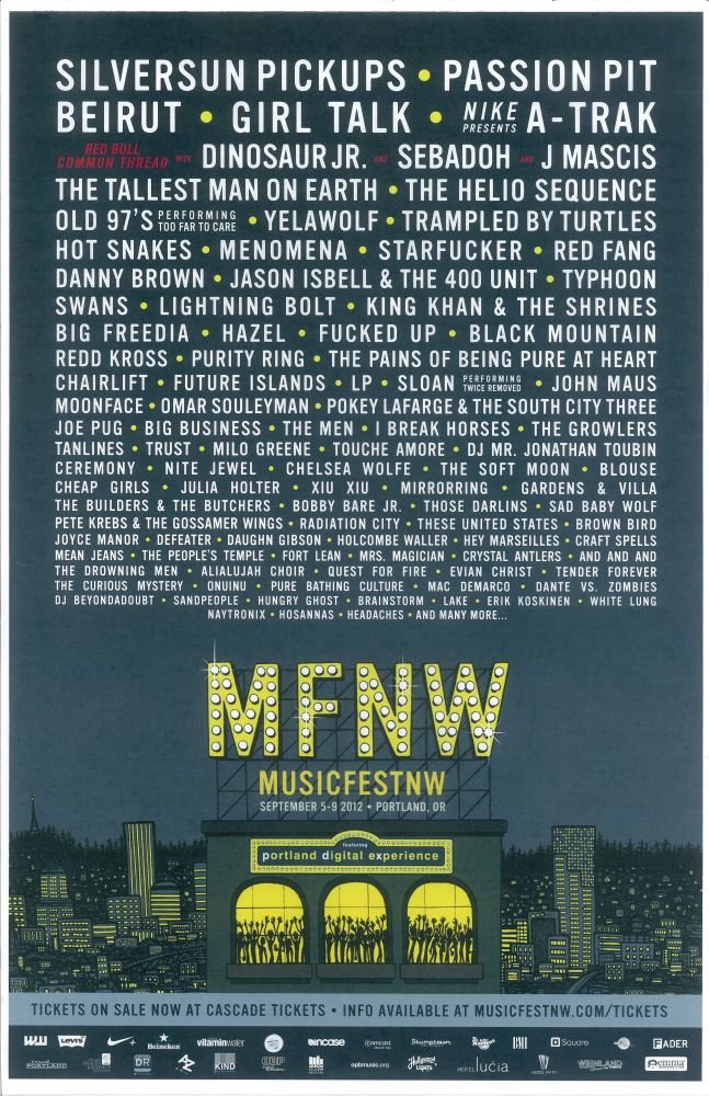 Image 0 of Musicfest NW 2012 Gig POSTER Portland Oregon MFNW Concert