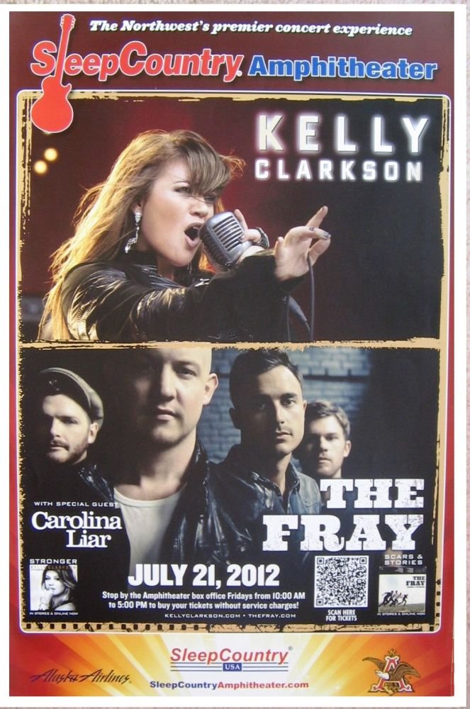 Image 0 of Clarkson KELLY CLARKSON & THE FRAY 2012 Gig POSTER Ridgefield Washington Concert