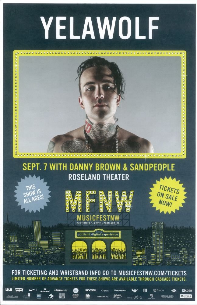 Image 0 of YELAWOLF 2012 MFNW Gig POSTER Portland Oregon Musicfest NW Concert 